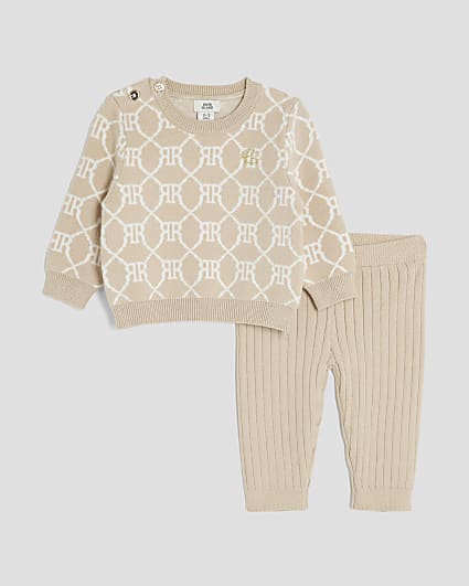 Baby Boys Beige RI Monogram Jumper Set