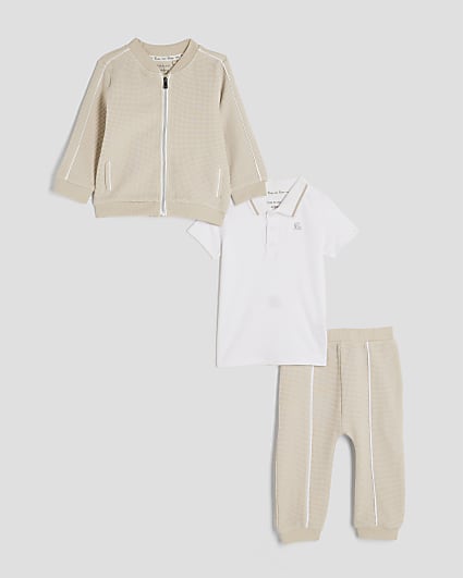 Baby boys Beige Smart jacket 3 piece Set