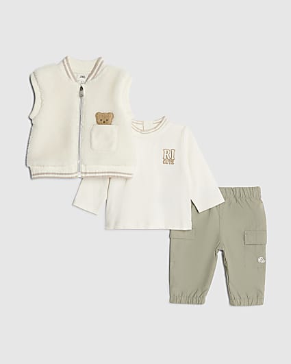 Baby Boys Ecru Bear Borg Gilet Set