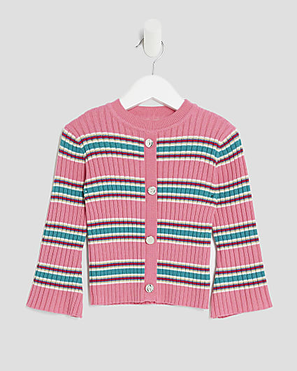 Mini Girls Pink Knitted Striped Cardigan