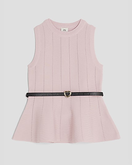 Girls Pink Belted Peplum Top