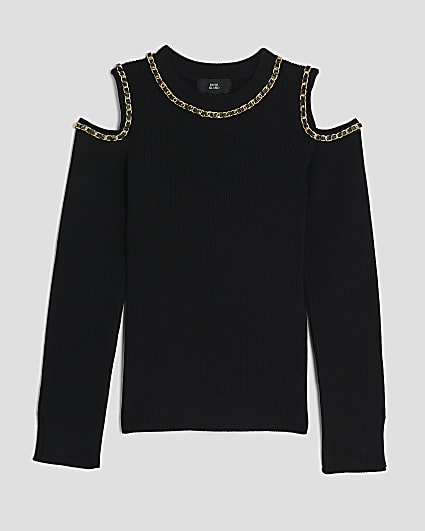 Girls Black Chained Cut Out Top
