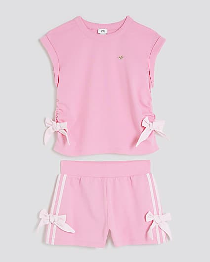 Girls Pink Bow T-Shirt And Shorts Set