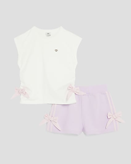 Girls Purple Bow T-Shirt And Shorts Set