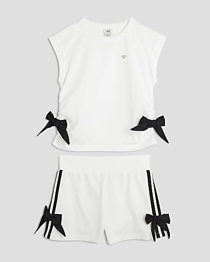 Girls White Bow T-Shirt And Shorts Set