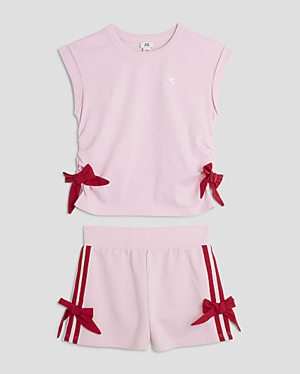 Girls Pink Bow T-Shirt And Shorts Set