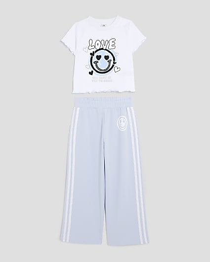 Girls Blue Smiley T-Shirt And Joggers Set