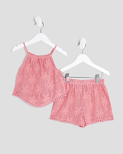 Mini Girls Pink Hanky Hem Shorts Set