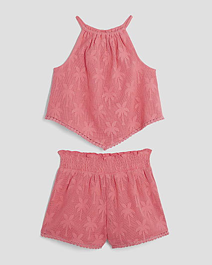 Girls Pink Hanky Hem Shorts Set