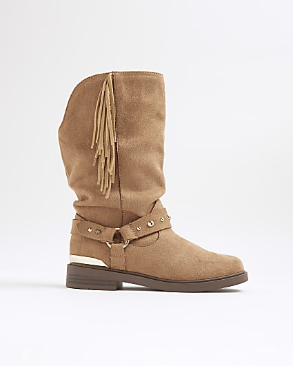 Girls Brown Slouch Tassel Boots