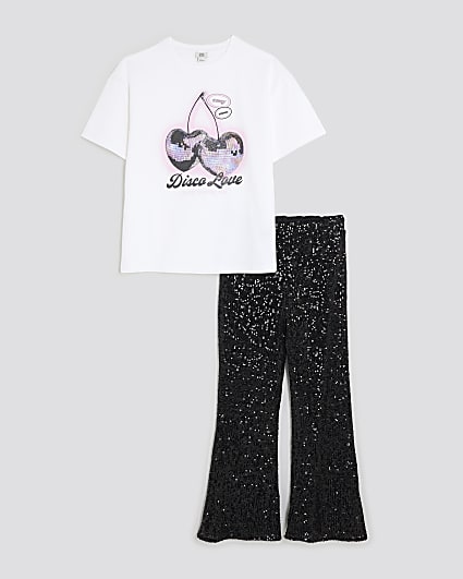 Girls Black Sequin Trousers Set