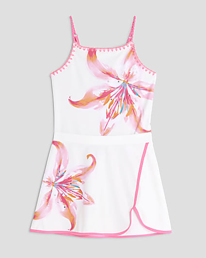 Girls Cream Orchid Swimsuit Set