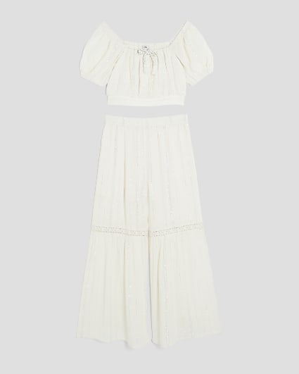 Girls Cream Lurex Trousers Set