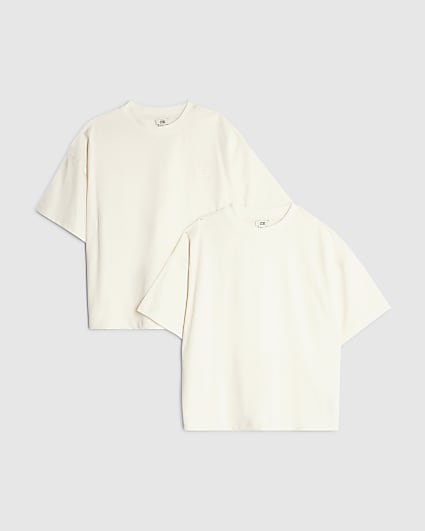 Boys Cream RR Pack Of 2 T-Shirt Set