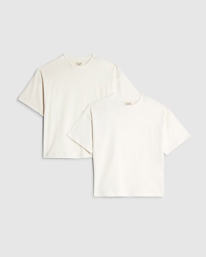 Mini Boys Cream RR Pack Of 2 T-Shirt Set