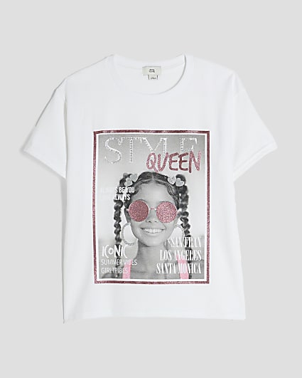 Girls White Style Queen Girl T-Shirt