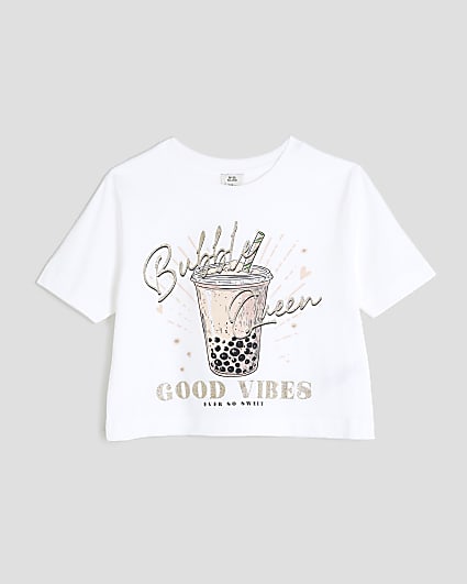 Girls White Bubble Queen Crop Top