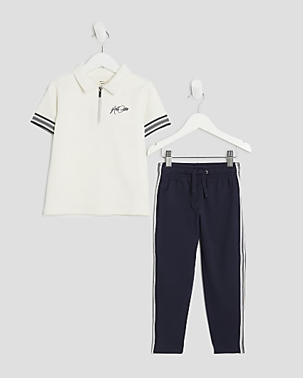 Mini Boys White Polo Shirt And Joggers Set