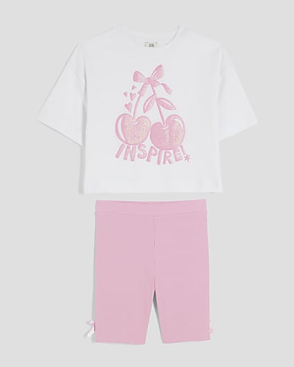 Girls White Inspire Cherry T-Shirt Set