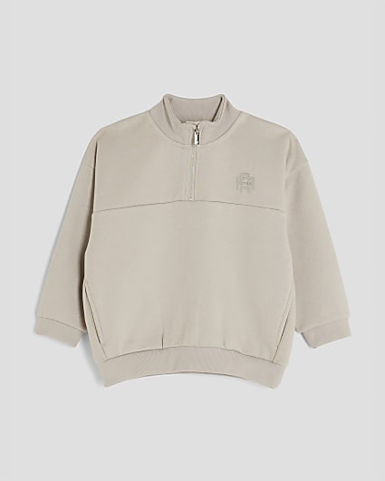 Mini Boys Beige Funnel Sweatshirt