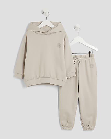 Mini Boys Beige RR Hoodie And Joggers Set