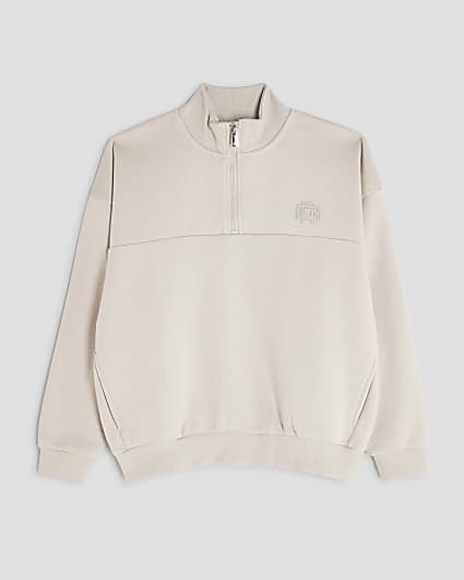 Boys Beige Funnel Sweatshirt
