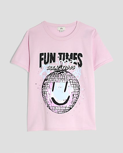 Girls Pink Disco Smiley T-Shirt