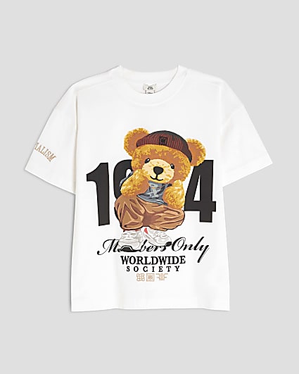 Boys White Varsity Bear T-Shirt