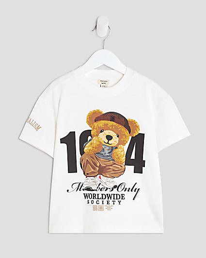 Mini Boys White Varsity Bear T-Shirt