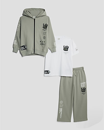 Boys Khaki Crown Zip Through Hoodie Set