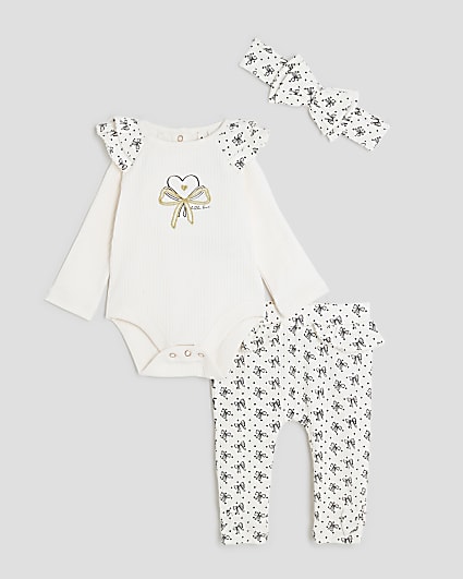 Baby Girls Cream Bow Print Bodysuit Set