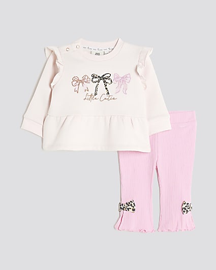 Baby Girls Pink Bow Peplum Sweatshirt Set