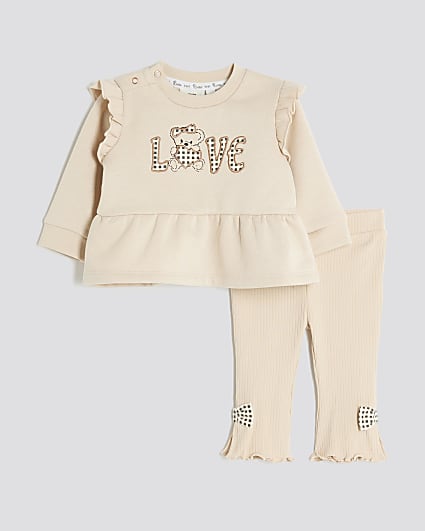 Baby Girls Beige Peplum Sweatshirt Set