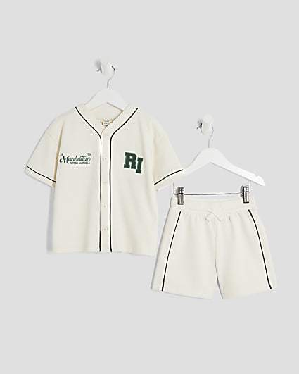 Mini Boys Cream Baseball T-Shirt & Shorts Set