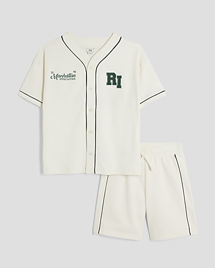 Boys Cream Baseball T-Shirt & Shorts Set