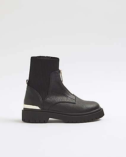 Girls Black Zip Front Boots