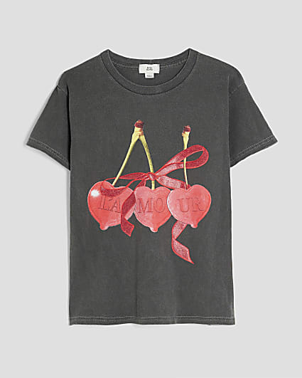 Girls Grey Cherries Print T-Shirt