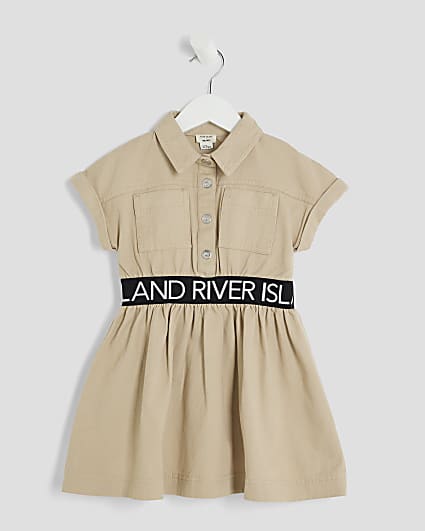 Mini Girls Beige RI Waistband Shirt Dress