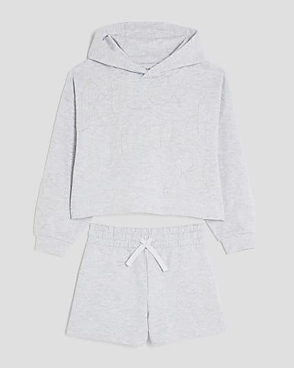 Girls Grey RI Hoodie And Shorts Set