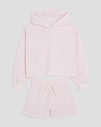 Girls Pink RI Hoodie And Shorts Set