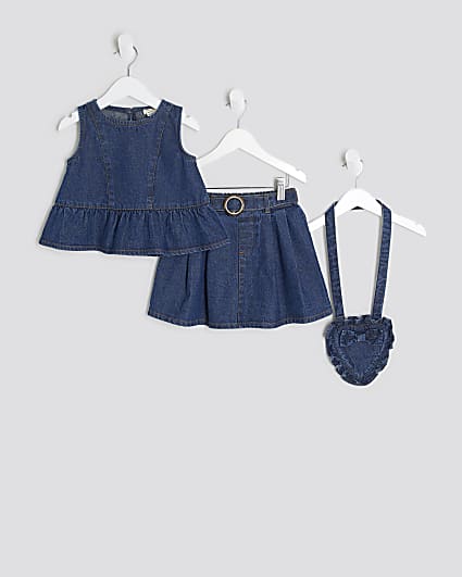 Mini Girls Blue Denim Peplum Top Set