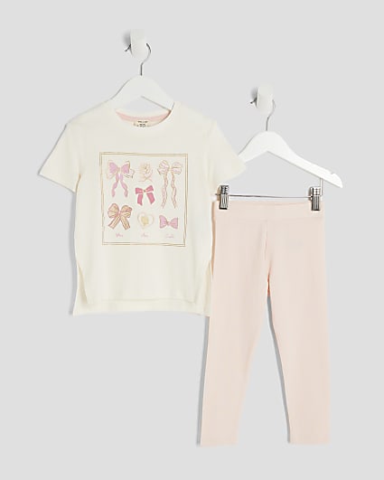 Mini Girls Cream Rose Bow T-shirt Set
