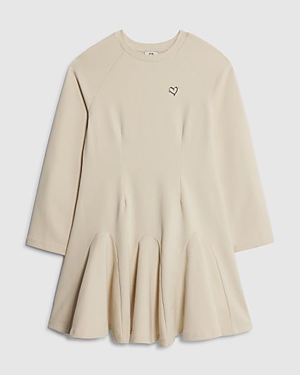 Girls Cream Waisted Godet Sweatshirt Dress