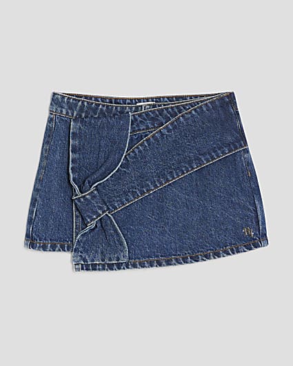 Girls Blue Denim Asymmetric Bow Skort