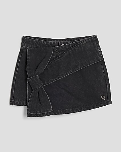 Girls Black Denim Bow Skort