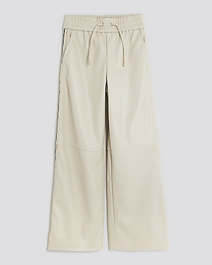 Girls Cream Side Stripe Wide Leg Trousers