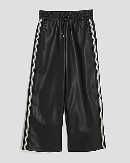 Girls Black Side Stripe Wide Leg Trousers