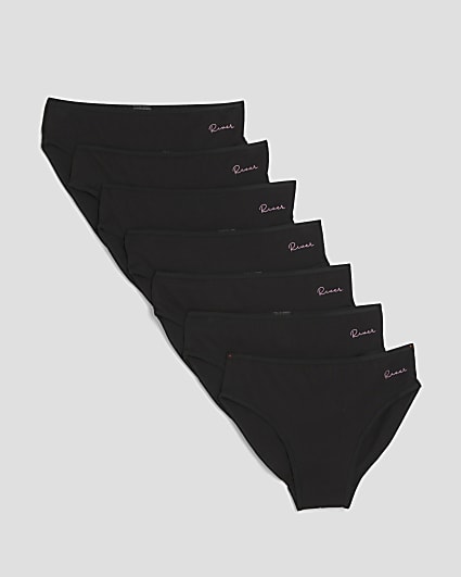 Girls Black Pack Of 7 Briefs