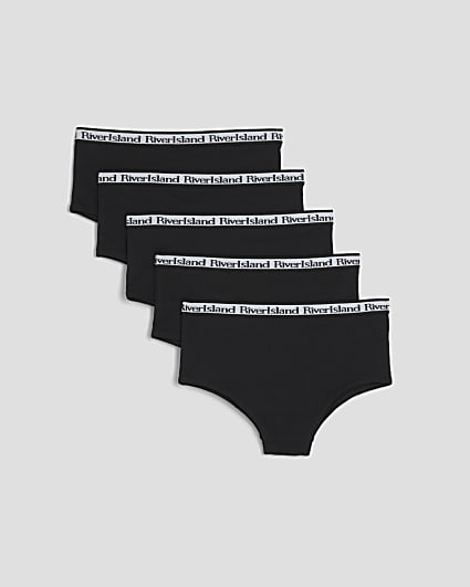 Girls Black Pack Of 5 Hipster Briefs