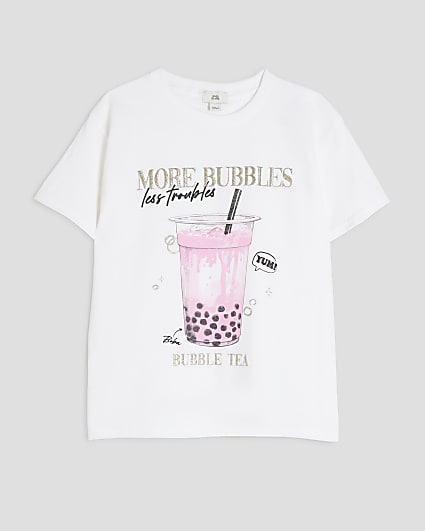 Girls White Glitter More Bubbles T-Shirt